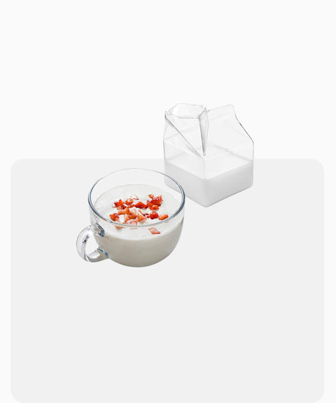 Glass Milk Carton & Cereal Cup Set