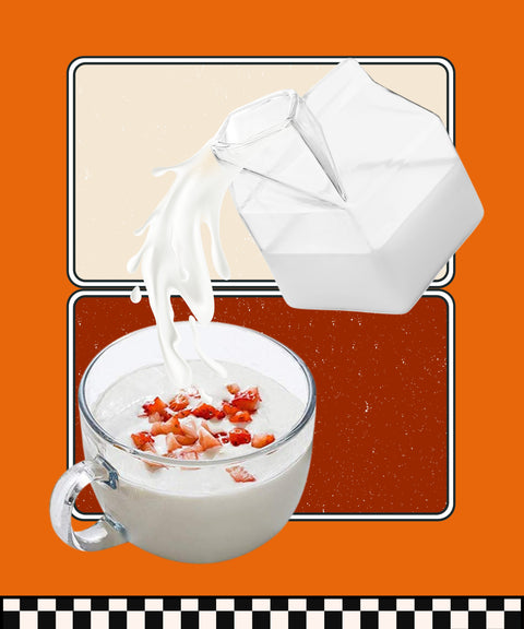 Glass Milk Carton & Cereal Cup Set